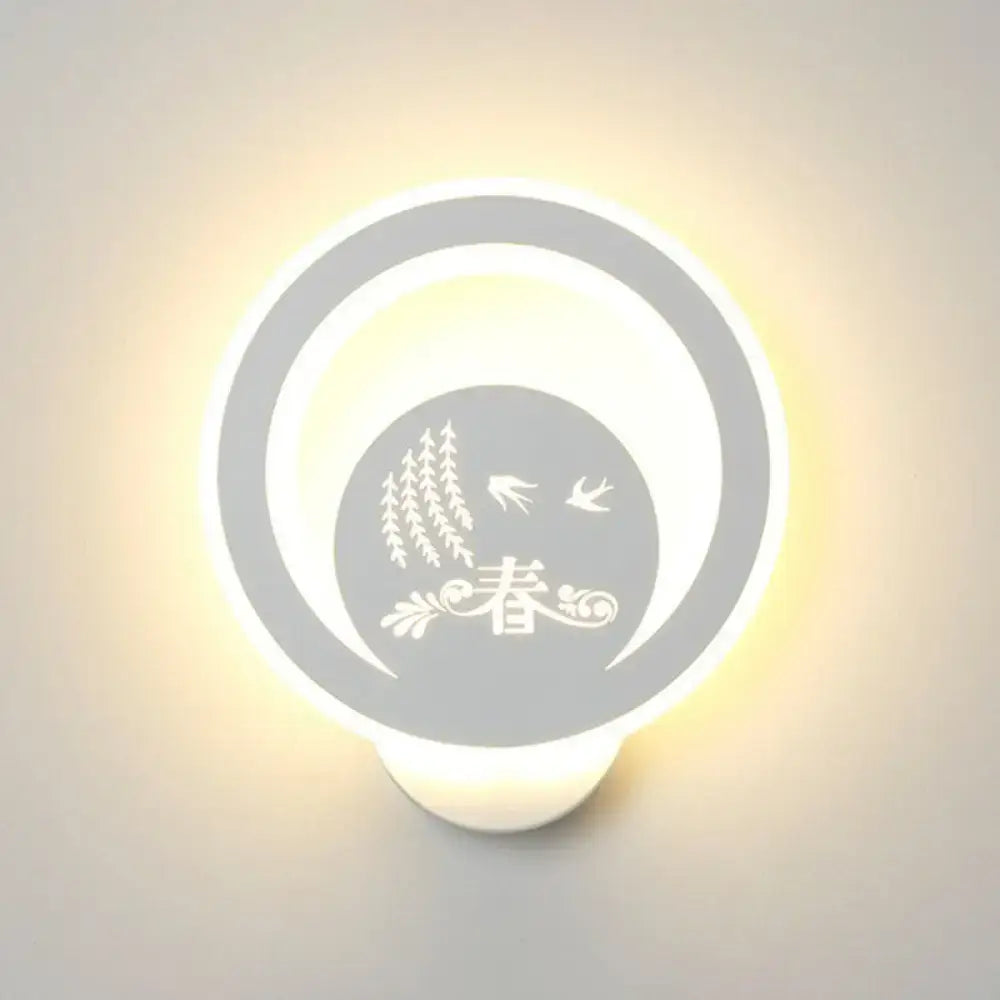Modern white cartoon dog led wall light fixture 110v-120v with embossed willow tree silhouette and spring character design