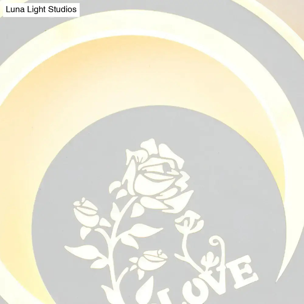 Modern white cartoon dog led wall light fixture 110v-120v with white rose and love vine design on yellow and gray bands