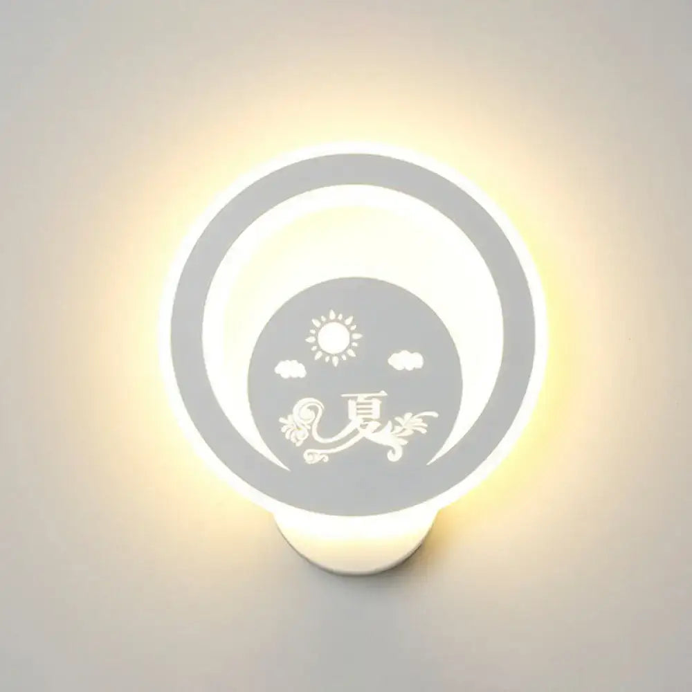 Modern white cartoon dog led wall light fixture 110v-120v with soft circular design and etched sun cloud motif