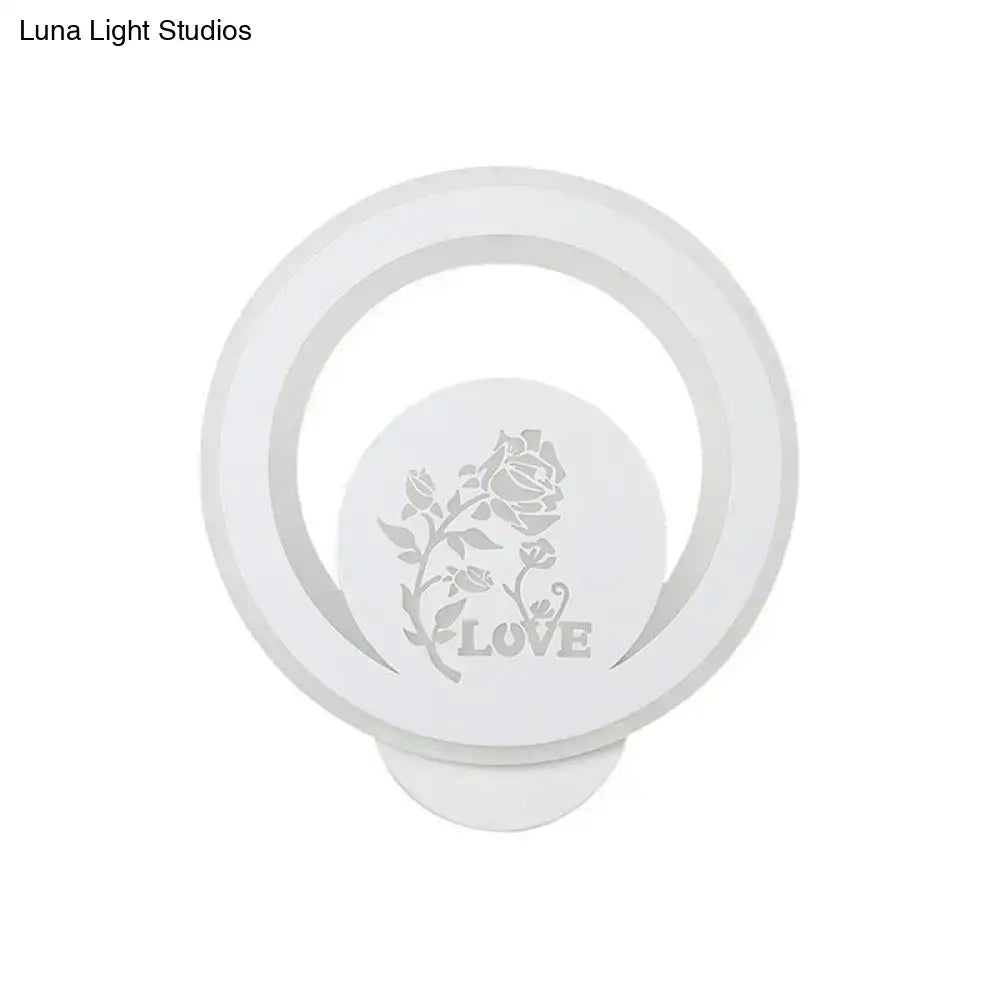 Modern white cartoon dog led wall light fixture 110v-120v with white circular led ring light and subtle rose love design