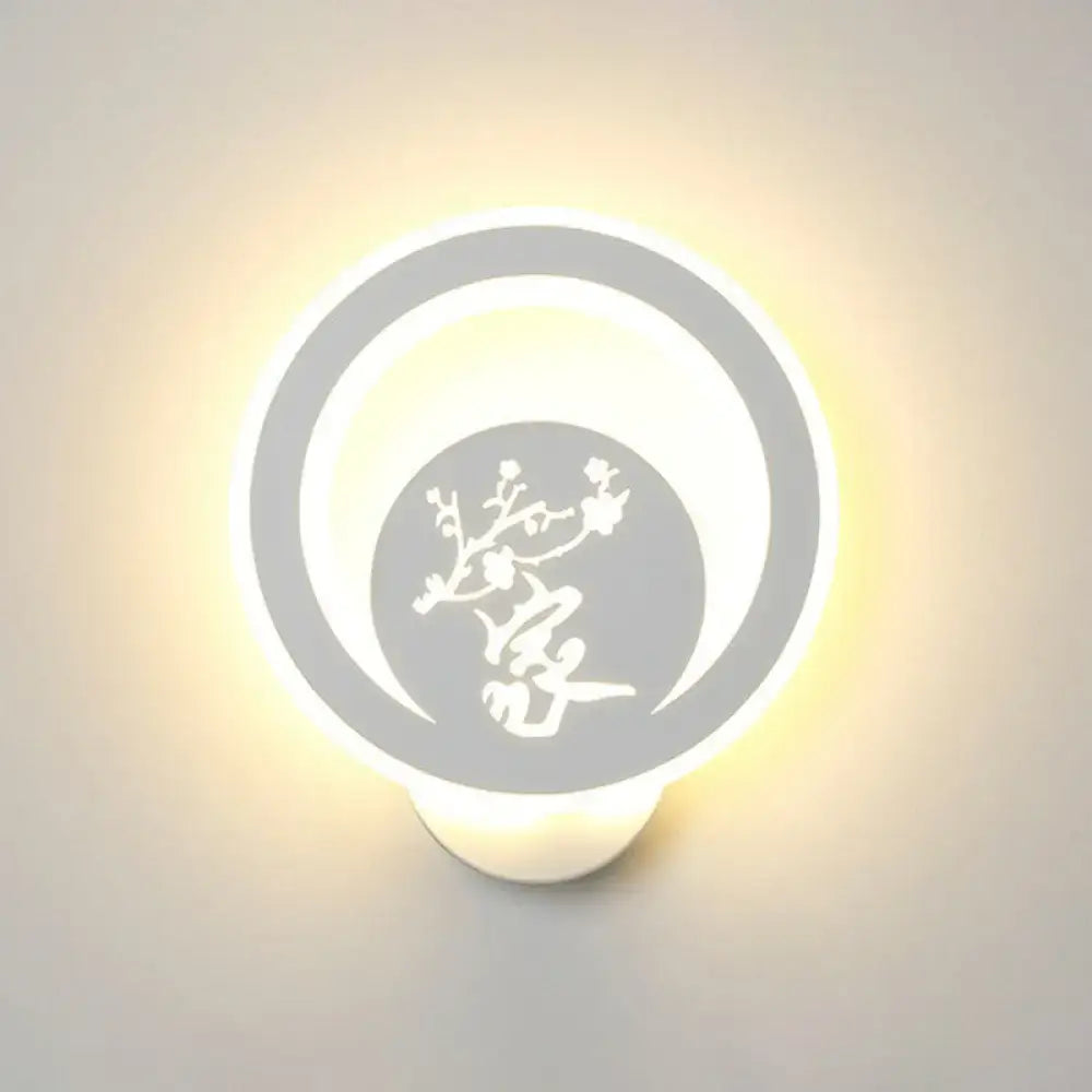 Modern white cartoon dog led wall light fixture 110v-120v with concentric rings and chinese character design for bedroom use