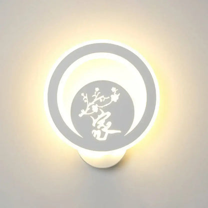 Modern white cartoon dog led wall light fixture 110v-120v with concentric rings and chinese character design for bedroom use