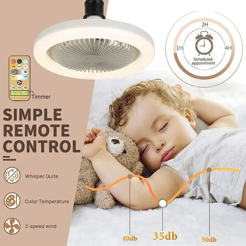 Modern white ceiling fan light with e27 socket featuring integrated led lighting and remote control for scheduled operation