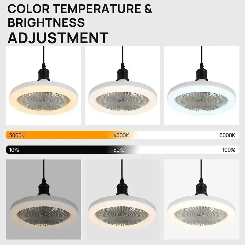 Modern white ceiling fan light with e27 socket featuring adjustable color temperature and brightness for bedroom use