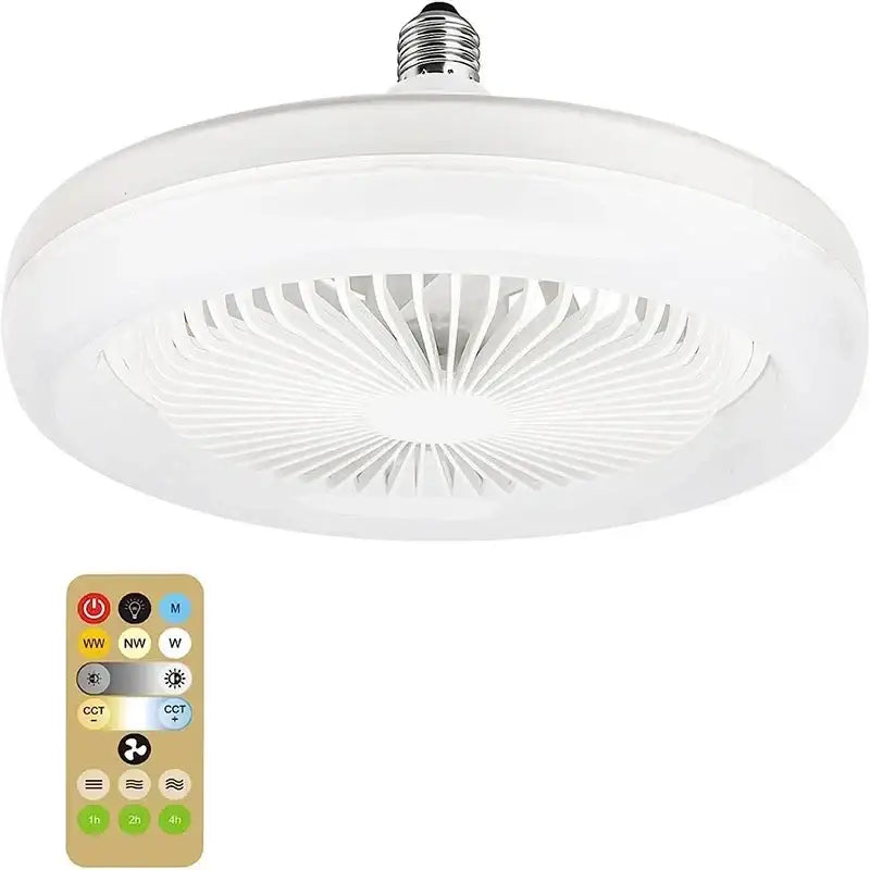 Modern white ceiling fan light with integrated led bulb and remote control for bedroom use with e27 socket