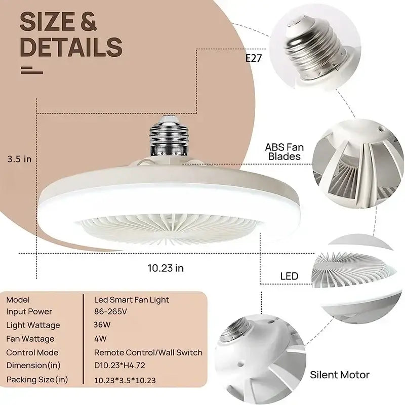 Modern white ceiling fan light with e27 socket, abs blades, and silent motor for bedroom use