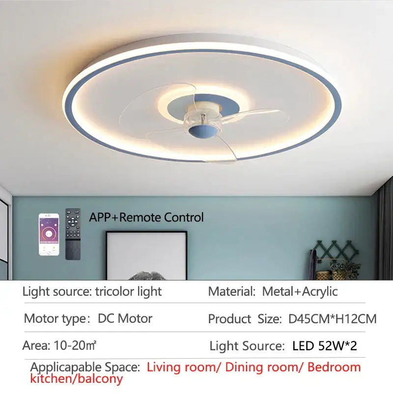 Modern white ceiling fan with led light and transparent metal and acrylic blades for bedroom decorbites ceiling fan design