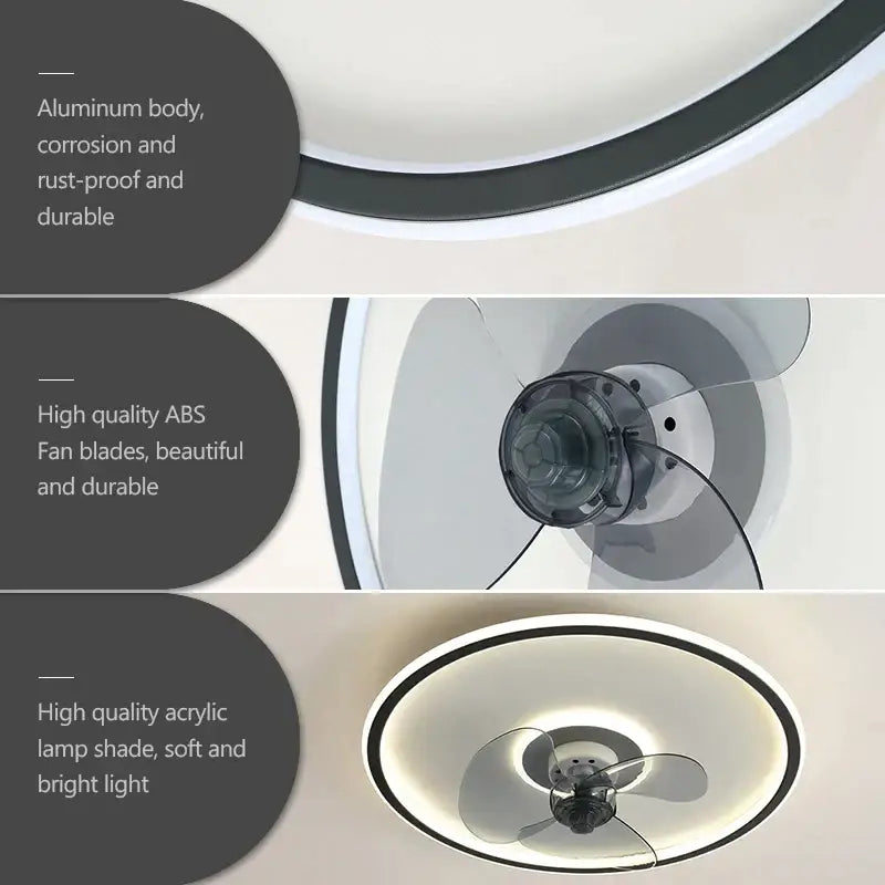 Modern white ceiling fan with led light and transparent abs blades featuring a sleek aluminum body for decorbites ceiling fan