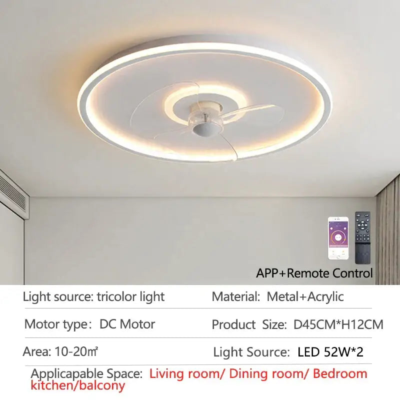Modern white ceiling fan with led light and transparent blades featuring sleek metal and acrylic design for bedroom decorbites ceiling fan
