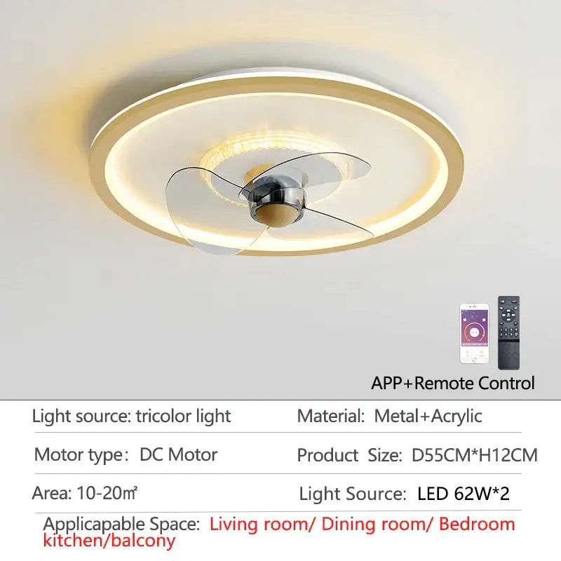 Modern white ceiling fan with led light featuring sleek metallic center and translucent acrylic rings by decorbites ceiling fan