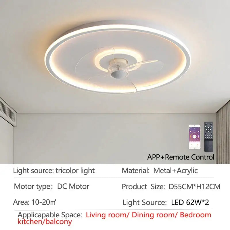 Modern white ceiling fan with led light and transparent acrylic blades for bedroom by decorbites ceiling fan