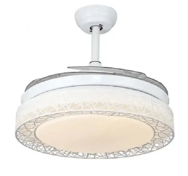 Modern white ceiling fan with curved blades and integrated frosted glass fan lights for bedroom ceiling fan lights