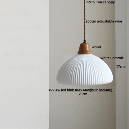 Modern white ceramic pendant light with ribbed texture wooden top cap and 12cm iron canopy ideal for dining decorbites copper wood
