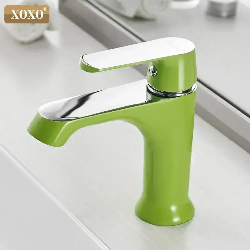 Modern white ceramic basin faucet with vibrant lime green xoxo single-handle and chrome accents for decorbites bronze green fashion