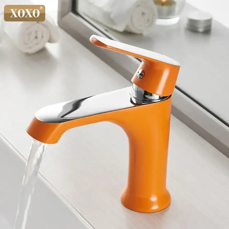Modern white ceramic basin faucet with vibrant orange xoxo single-handle and chrome accents for bathroom decorbites bronze green fashion