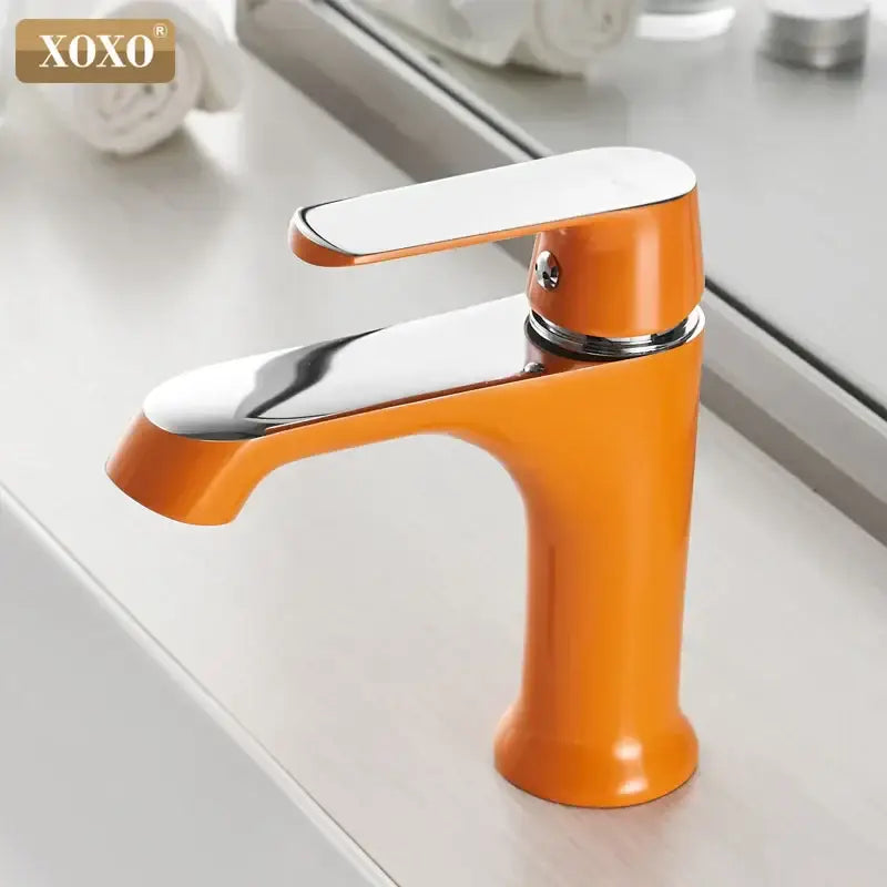 Vibrant orange xoxo brand single-handle basin faucet with chrome accents in modern white ceramic basin for decorbites bronze green fashion
