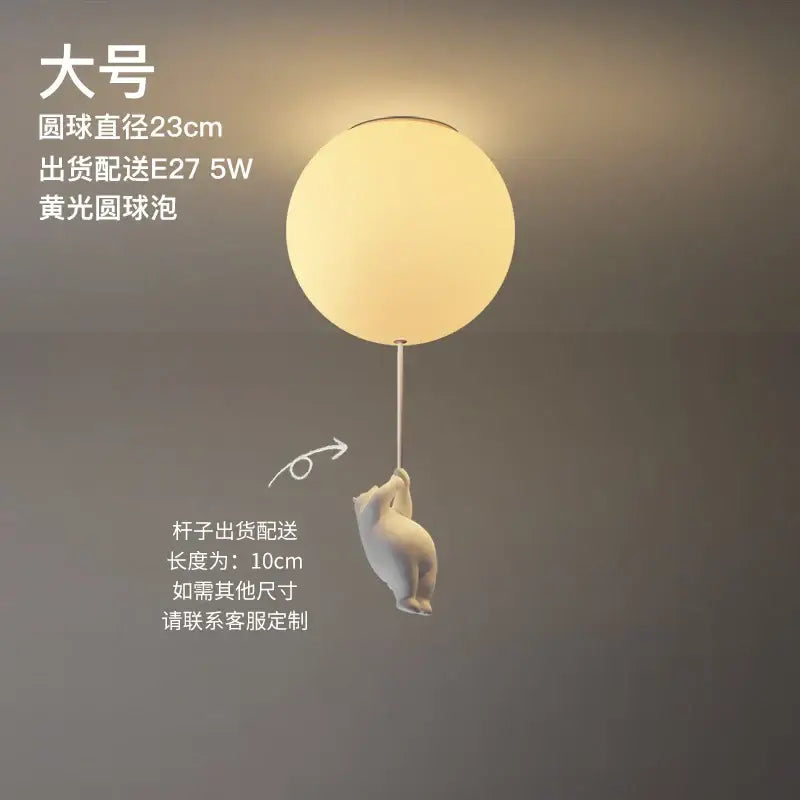 Modern white ceramic bear led ceiling light with matte off-white globe and polar bear figurine for kids bedroom ceiling light