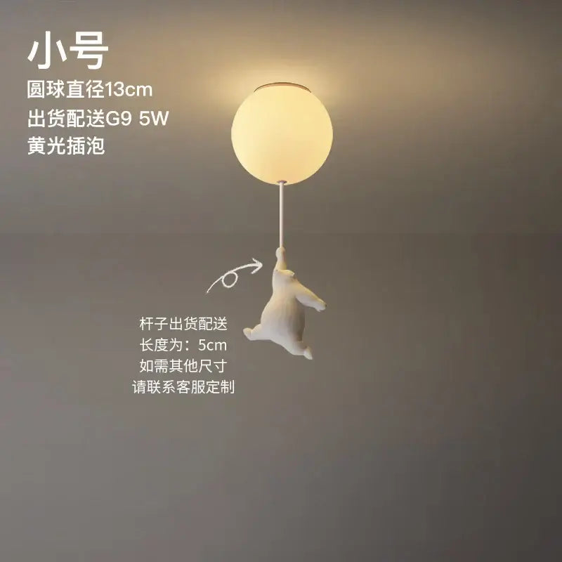 Modern white ceramic polar bear led ceiling light with frosted globe and 5cm rod for kids bedroom ceiling light