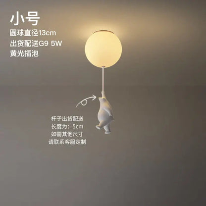 Minimalist white ceramic polar bear led ceiling light with spherical frosted glass globe for kids bedroom ceiling light