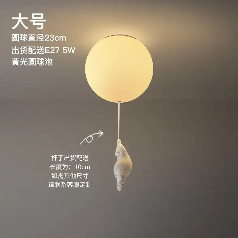 Modern white ceramic bear led ceiling light featuring a balloon shape and cute bear figurine for kids bedroom