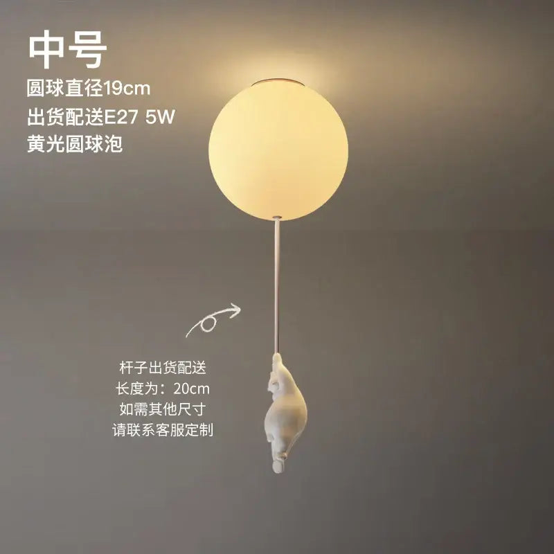 Modern white ceramic bear led ceiling light shaped like a balloon with a bear for kids bedroom ceiling light