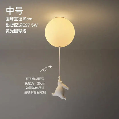 Modern white ceramic bear led ceiling light featuring a bunny-shaped pendant with frosted yellow globe bulb for kids bedroom