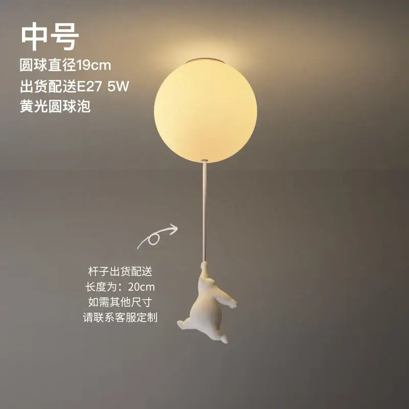 Modern white ceramic bear led ceiling light featuring a bunny-shaped pendant with frosted yellow globe bulb for kids bedroom