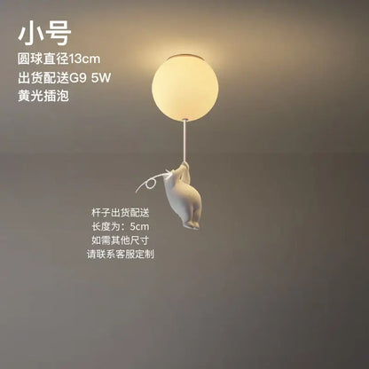 Modern white ceramic bear led ceiling light with frosted glass globe for kids bedroom ceiling light fixture