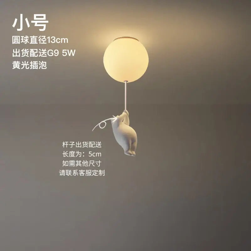 Modern white ceramic bear led ceiling light with frosted glass globe for kids bedroom ceiling light fixture