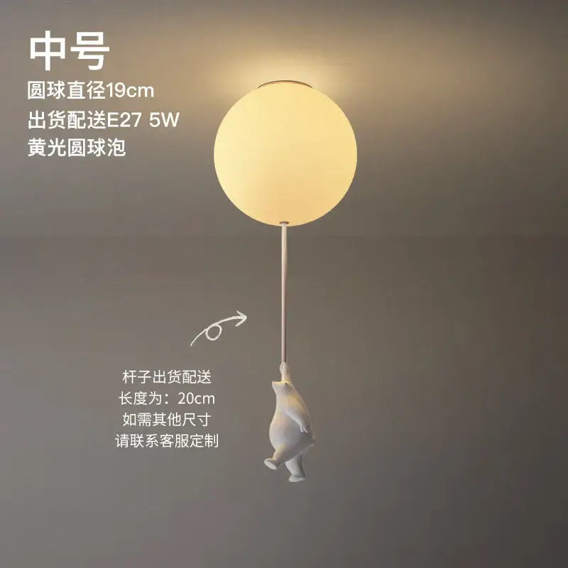 Modern white ceramic bear led ceiling light featuring a frosted yellow globe bulb for kids bedroom ceiling light