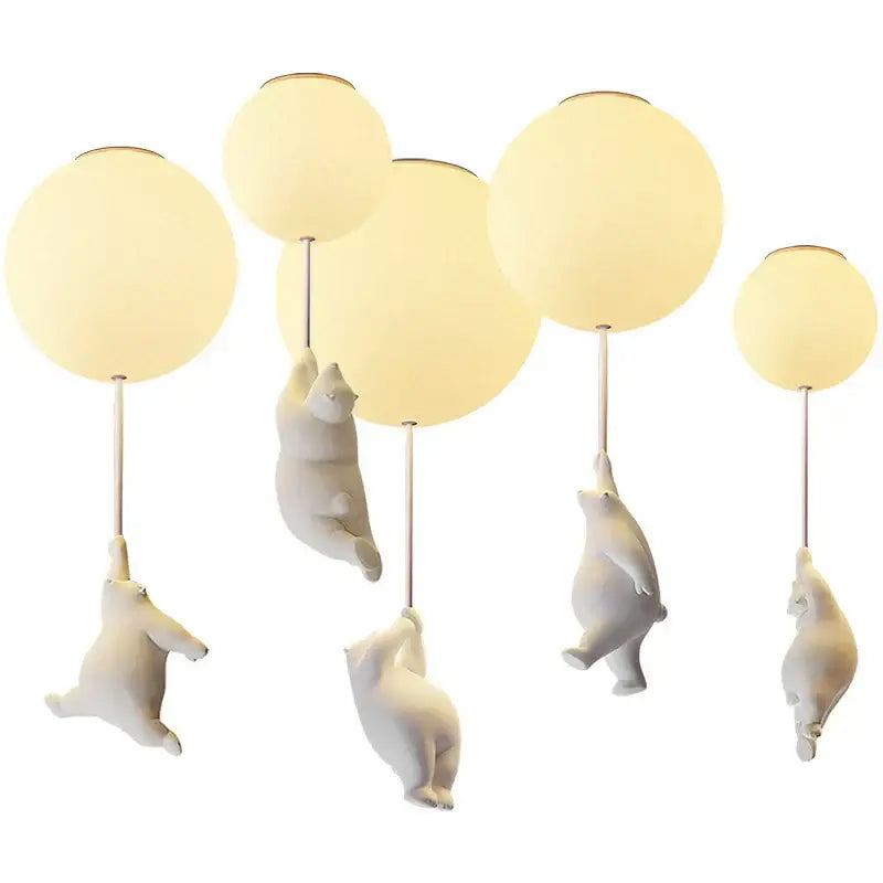 Modern white ceramic bear led ceiling light with spherical warm glass shades for kids bedroom ceiling light