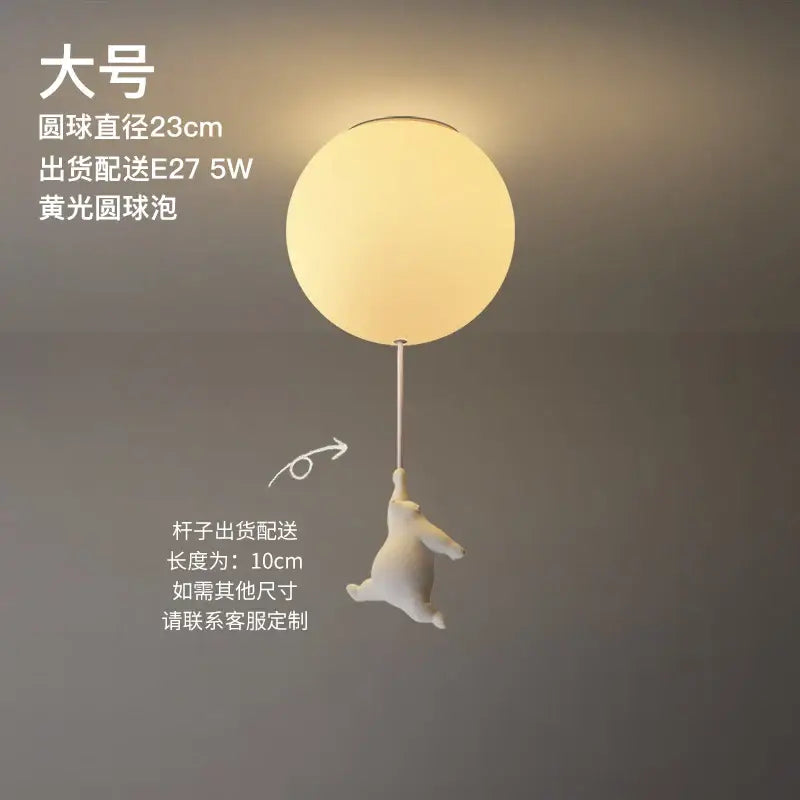 Modern white ceramic bear led ceiling light with warm yellow spherical bulb for kids bedroom illumination