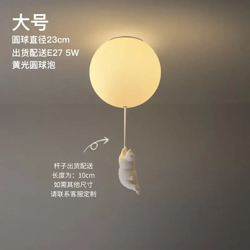Modern white ceramic bear led ceiling light with soft yellow spherical light and white cat figurine for kids bedroom