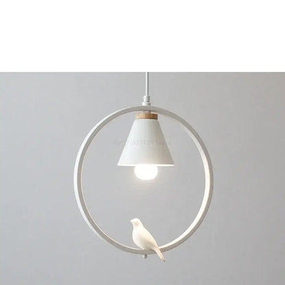 Modern white ceramic bird perched on decorbites iron ring pendant light fixture for bedroom pendant lights decor