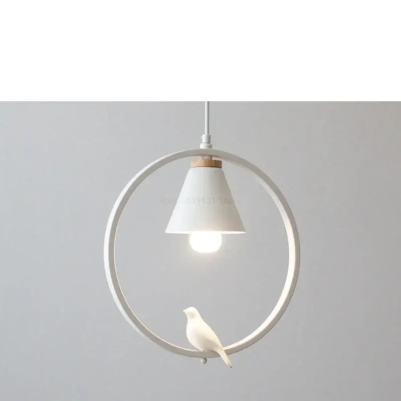 Modern white ceramic bird perched on decorbites iron ring pendant light fixture for bedroom pendant lights decor