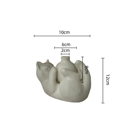 Modern white ceramic decorbites cat cartoon vase featuring two cats cradling a small vase for living room decor
