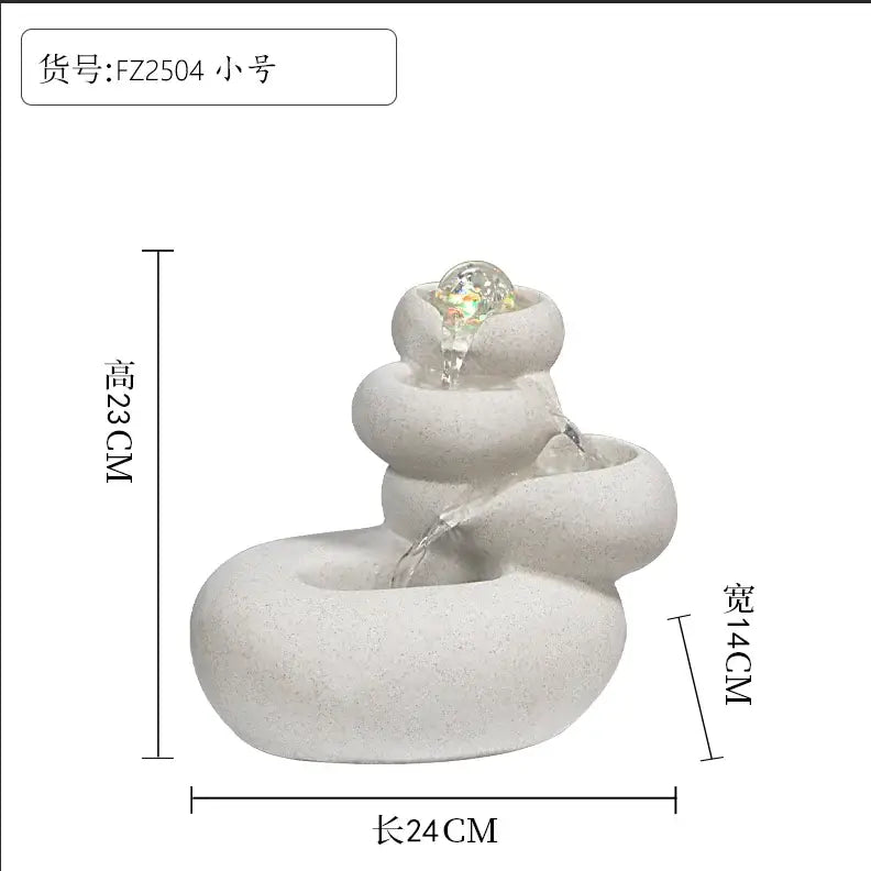 White textured resin circulating water fountain with clear crystal orb for modern living room decorbites water fountain