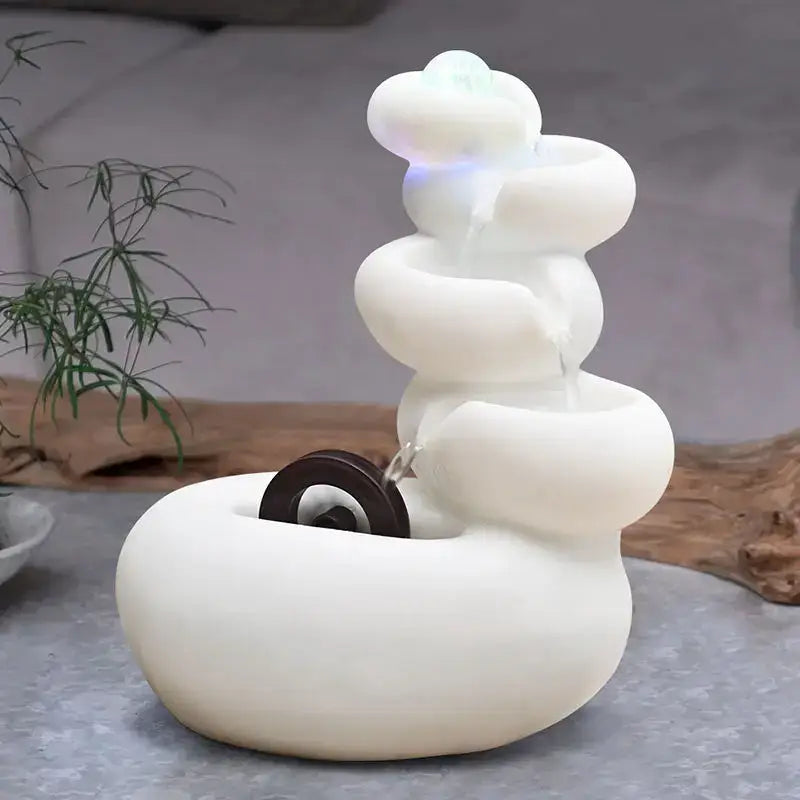 Modern white ceramic spiral waterfall water fountain with led lighting for living room decorbites circulating water fountain
