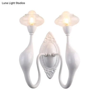 Modern white ceramic sconce light with two curved arms and clear glass oval cloud-shaped shades for bedroom use 220v-240v 110v-120v