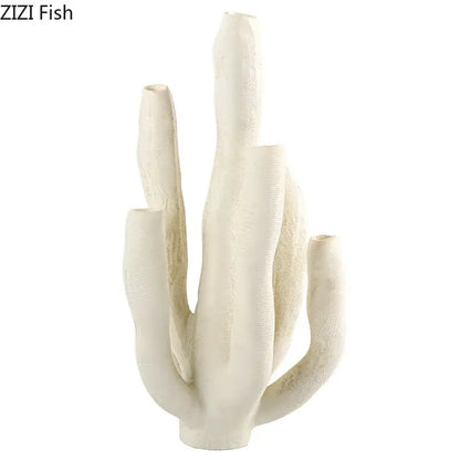 Cream-colored ceramic coral landscape sculpture with textured branching design for modern living room decorbites coral