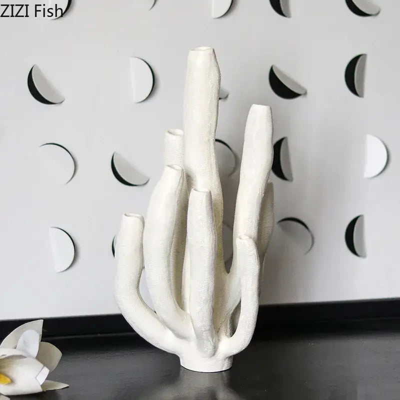 Modern white ceramic coral landscape sculpture with textured branching arms by decorbites for living room decorbites coral landscape