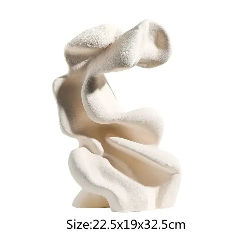 Cream-colored abstract ceramic curl sculpture with flowing curves and matte finish for modern living room decor