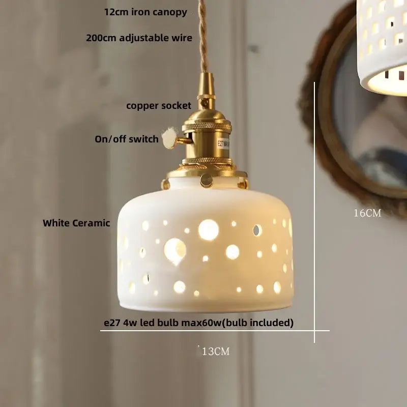 Modern white ceramic flower pendant lamp with brass-finished copper socket and adjustable wire suspension for kitchen decorbites ceramic flower led lighting