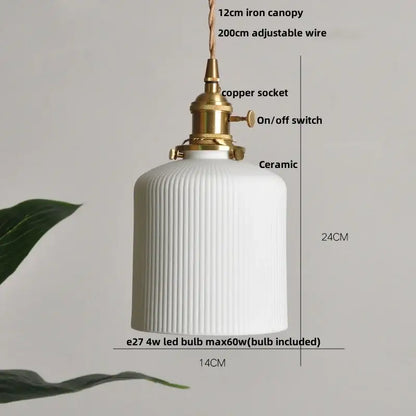 Modern white ceramic flower pendant lamp with vertical ridges and brass copper socket for kitchen led lighting decorbites ceramic flower