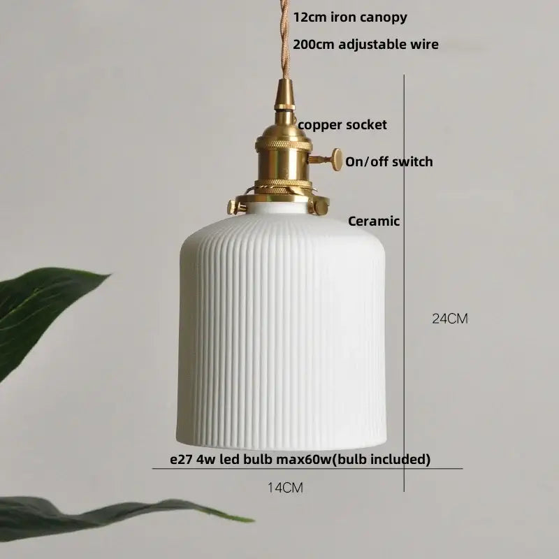 Modern white ceramic flower pendant lamp with vertical ridges and brass copper socket for kitchen led lighting decorbites ceramic flower