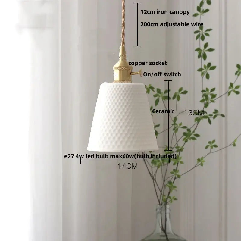 Modern white ceramic flower pendant lamp with textured diamond pattern and brass finish for kitchen led lighting decorbites ceramic flower