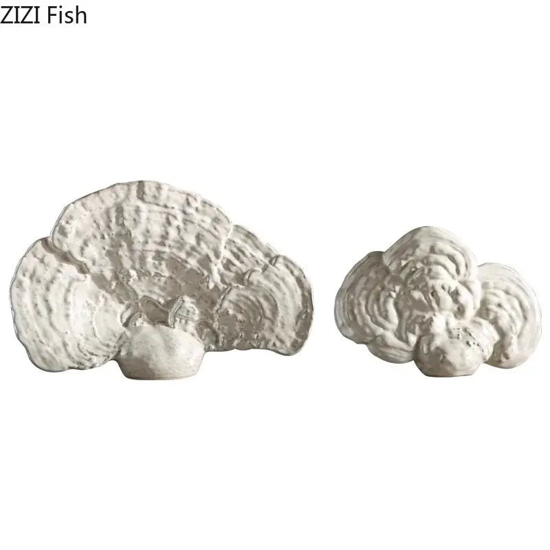 Modern white ceramic ganoderma lucidum sculpture with textured layered surfaces for living room decor