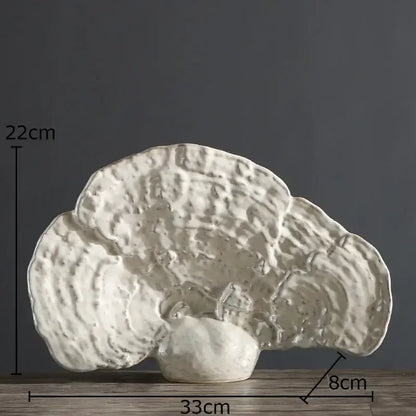 Modern white ceramic ganoderma lucidum sculpture with textured organic ridges for living room decor