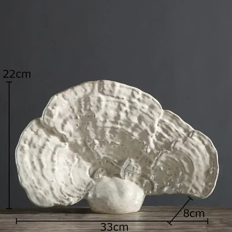Modern white ceramic ganoderma lucidum sculpture with textured organic ridges for living room decor