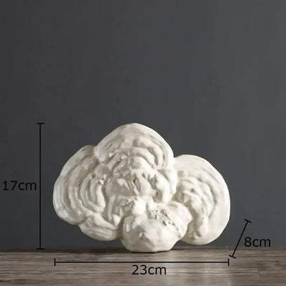 Modern white ceramic ganoderma lucidum sculpture with textured swirling patterns for living room decor